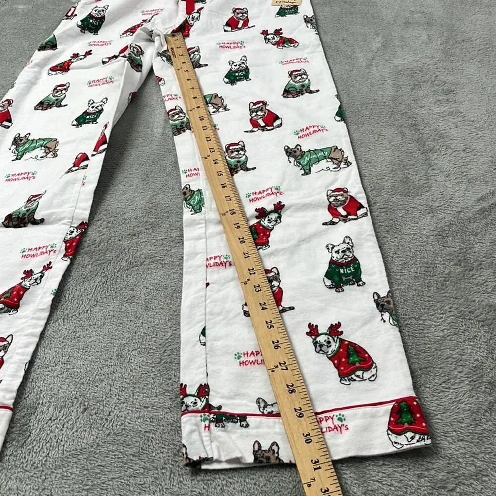 NEW PJ Salvage S‎ 100% Cotton Ivory Happy Howlidays Allover Bulldog Dog Print
